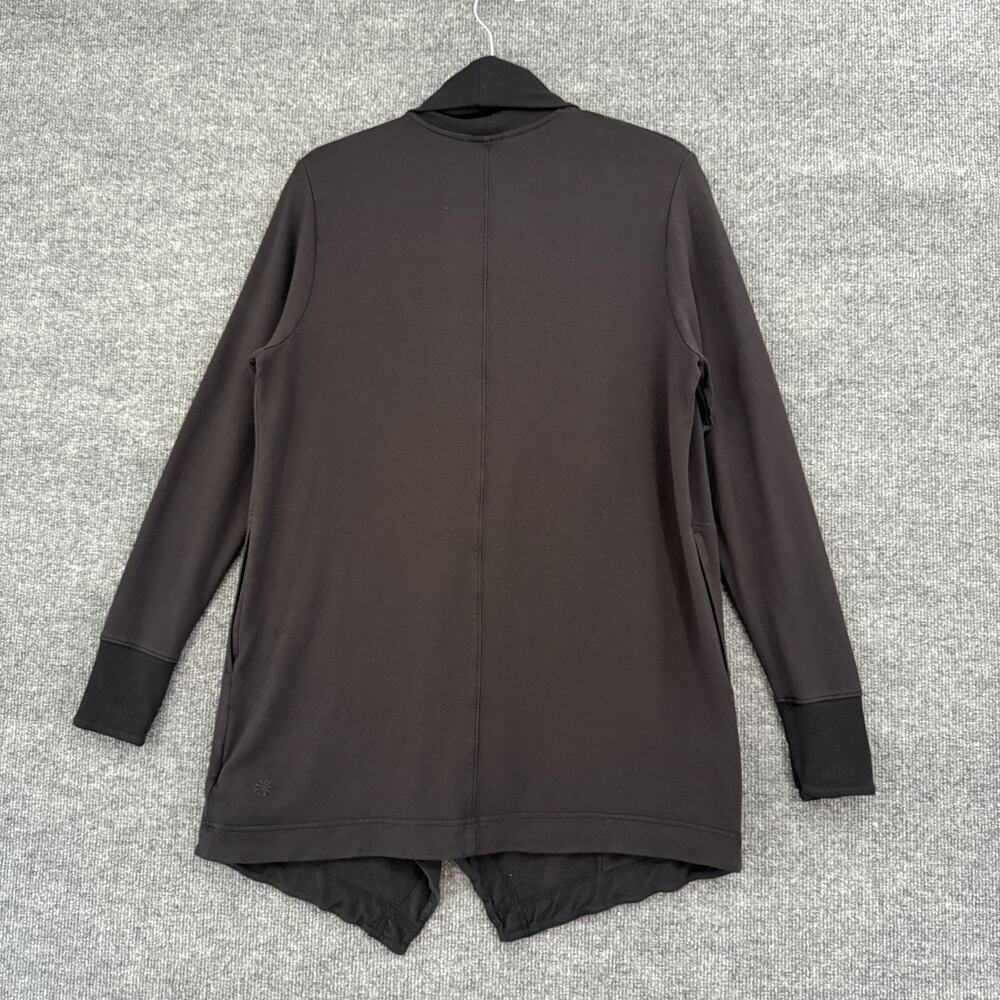 Athleta Open Front Cardigan Womens Small Black Shawl Collar Pockets Cozy Wrap - Picture 5 of 12